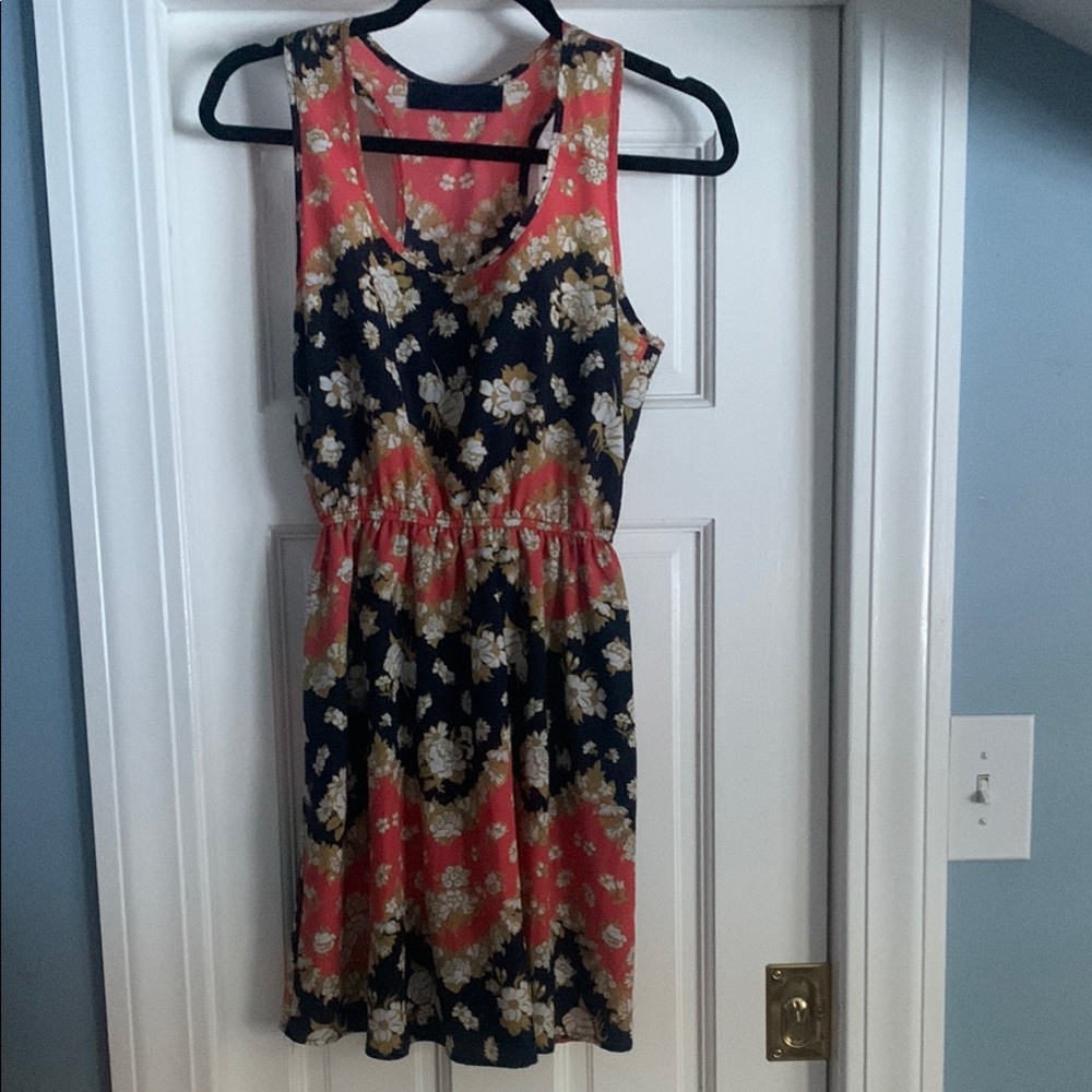 Floral Sleeveless Dress in Navy and Coral
